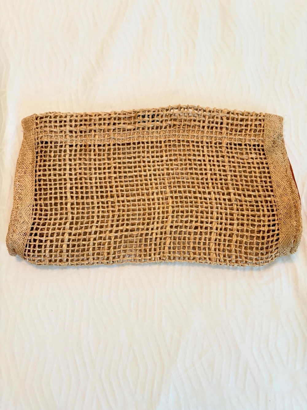 Authentic Early 1980s Natural Jute Woven Envelope Clutch